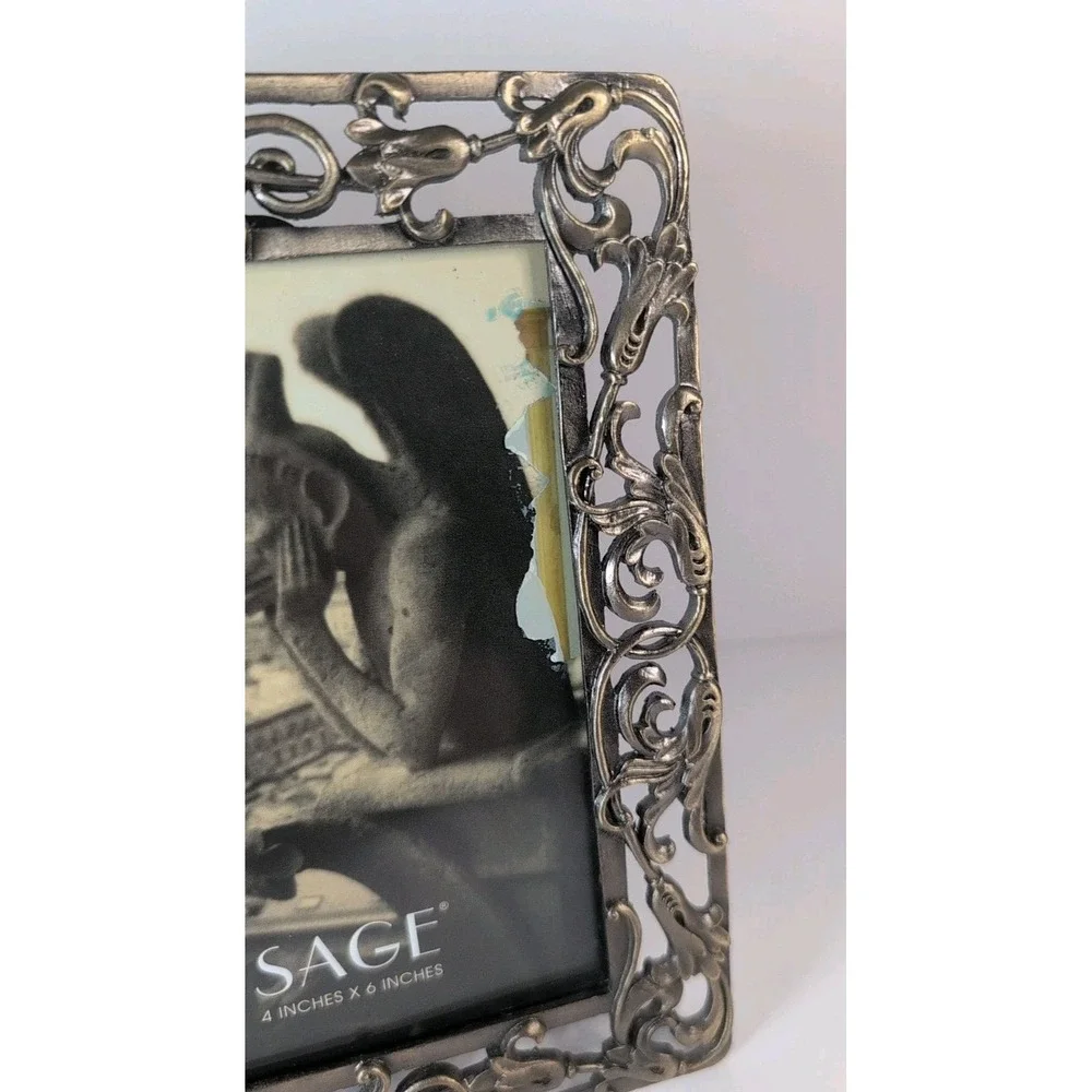 Sage Brand Ornate Baroque Picture‎ Frame Pewter Holds Two 4